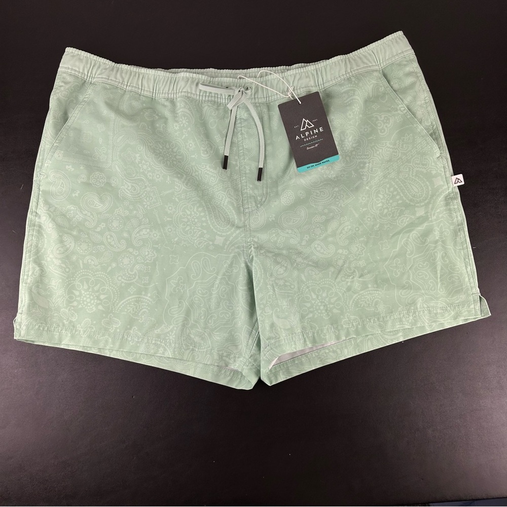 Alpine Design Men’s Swim Shorts Size XXL Bandana Pattern Muted Mint Water Trunks